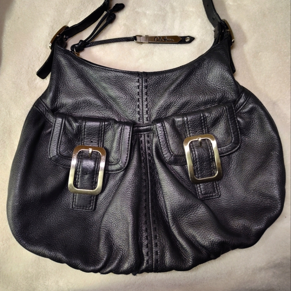 Cole haan shoulder purse.  Leather purse hobo style gun metal gray.  12 x 15wide